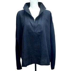 COMPANY ELLEN TRACY BLACK LINEN QUARTER ZIP TOP